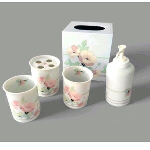 Vintage Anastasia Andre Richard Art Deco 1986 Bath Set Tissue Toothbrush Tumbler